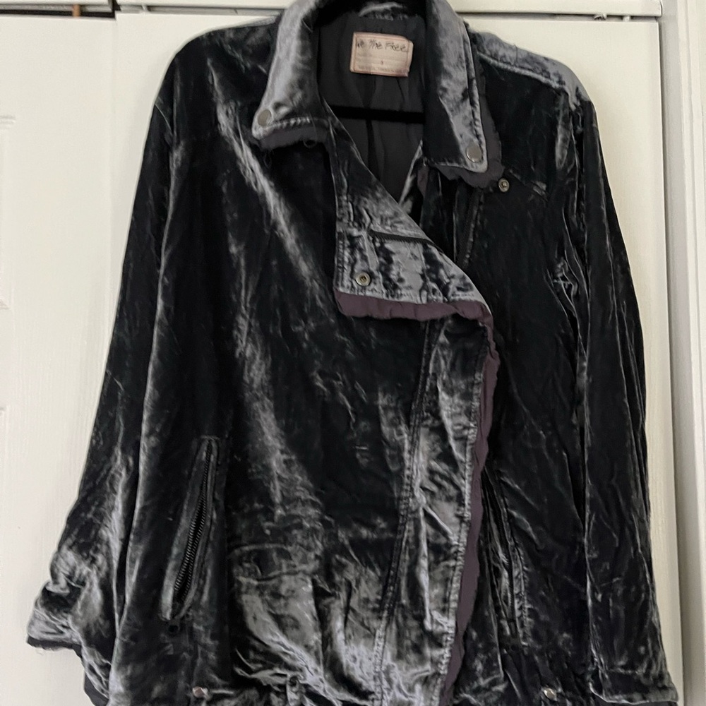 Free People blue soft velvet jacket